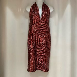 Dress Women’s Large Sequin Red Black Backless Midi  Party Special Occasi…